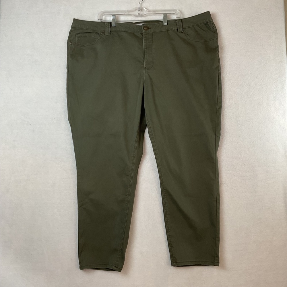 Catherines Women 3X The Skinny Jean Olive Green Stretch Cotton Blend Pants